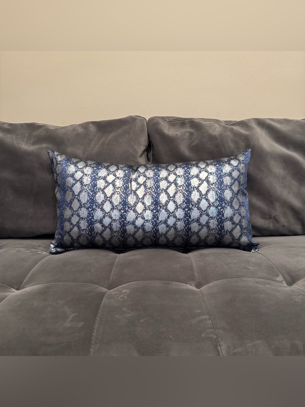 Blue & Silver Faux Snakeskin Lumbar Accent Pillow